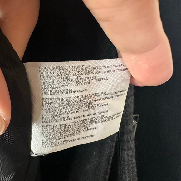 Michael Kors Coat Wool Plaid Asymmetrical Zip Hooded Neutral Preppy Black Gray 4 - Picture 5 of 11